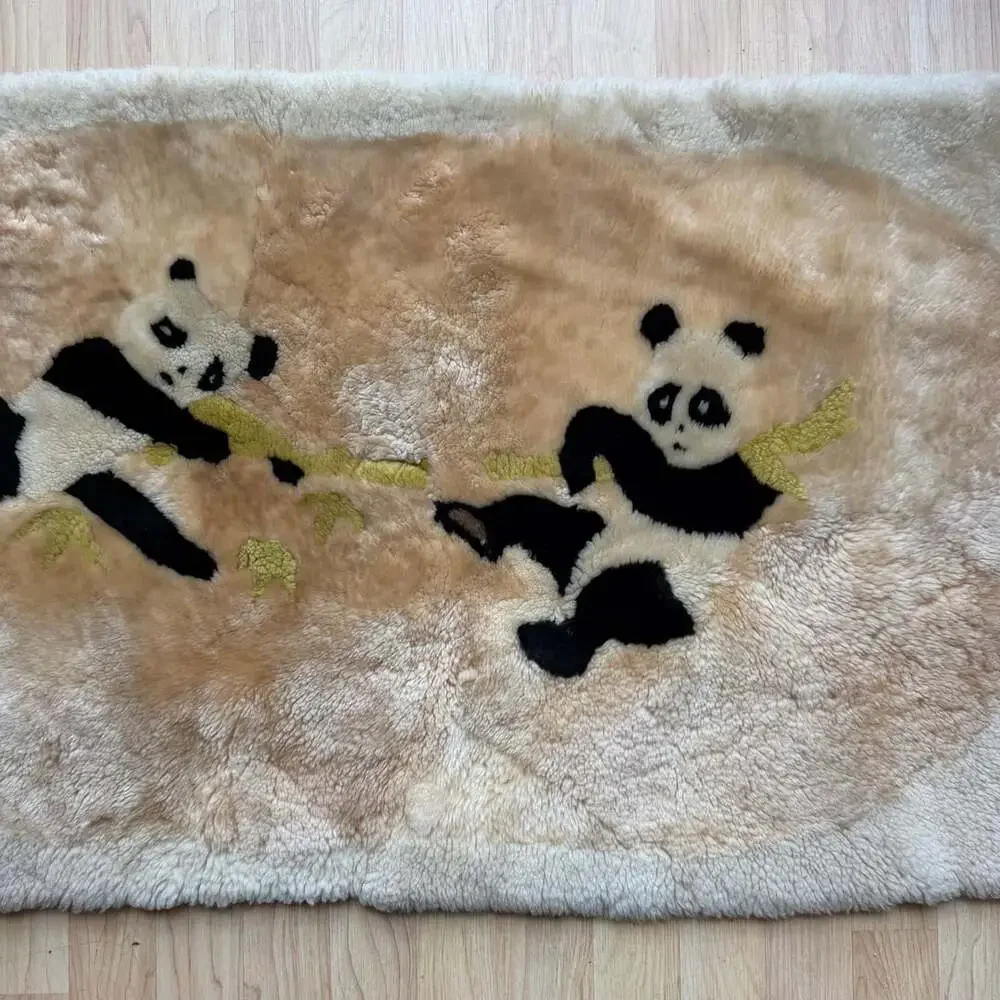 Vintage Handmade DaPeng Beijing Panda Fur Shearling Sherpa Rug Wall Tapestry 80s